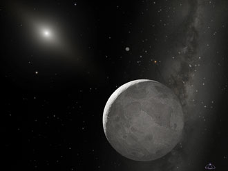 Artist's concept of the Kuiper Belt Object nicknamed Xena, with moon Gabrielle